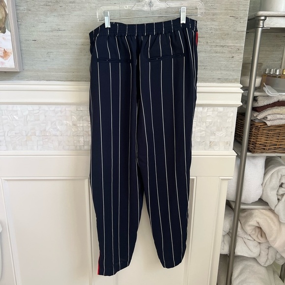 Large ett:twa Anthropologie pull on cropped pants navy white stripe red piped - Picture 9 of 17
